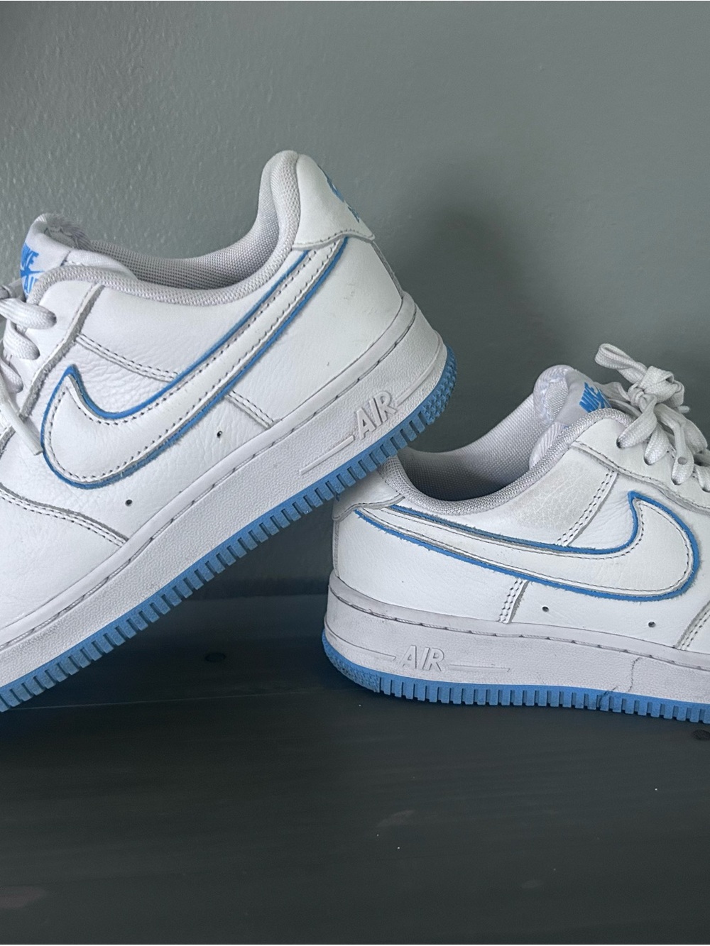 Custom Nike White Sneakers with Light Blue Accents